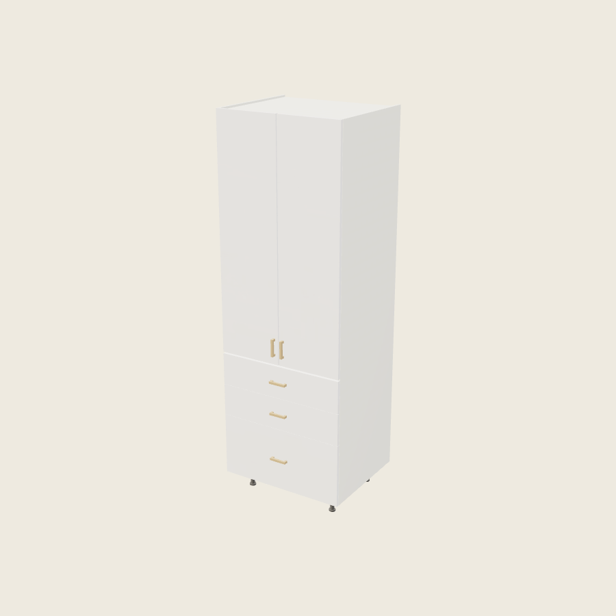 Palermo Gloss White Tall Three Drawer Utility Cabinet - T3DB3089 — 2020 catalog rendering; finish and installed options are illustrative