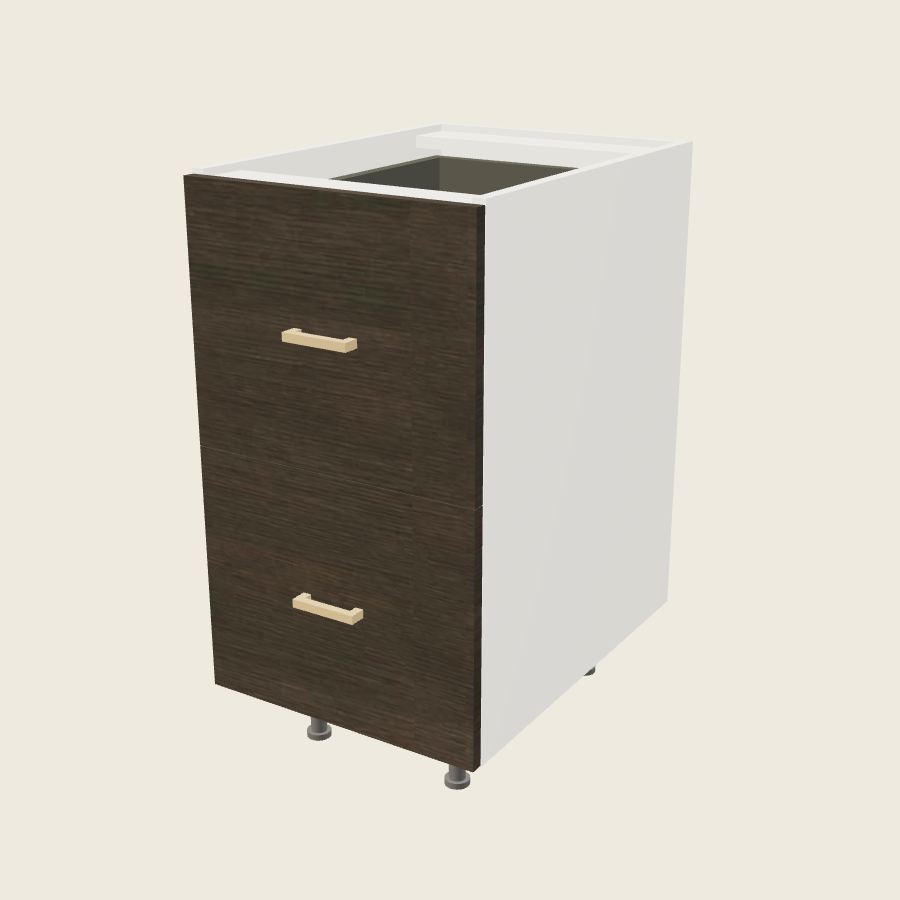 Torino Dark Wood Two Drawer Bases with One Inner Drawer - 2DBID18 — 2020 catalog rendering; finish and installed options are illustrative