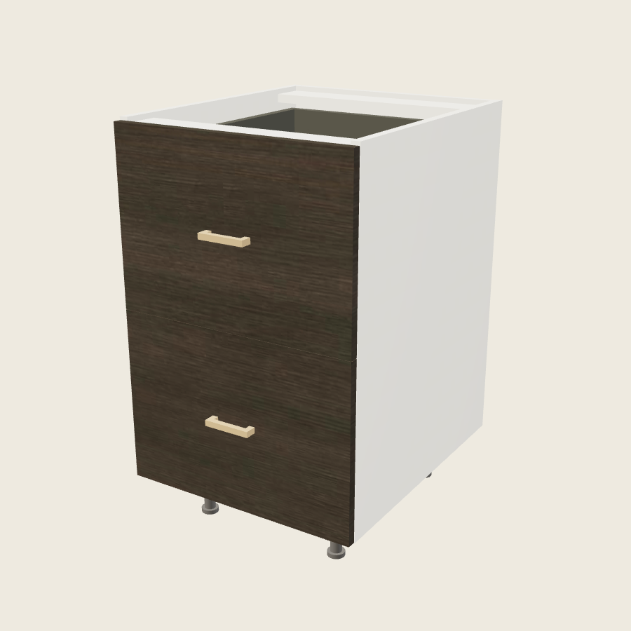 Torino Dark Wood Two Drawer Bases with One Inner Drawer - 2DBID21 — 2020 catalog rendering; finish and installed options are illustrative