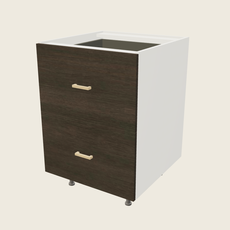Torino Dark Wood Two Drawer Bases with One Inner Drawer - 2DBID24 — 2020 catalog rendering; finish and installed options are illustrative