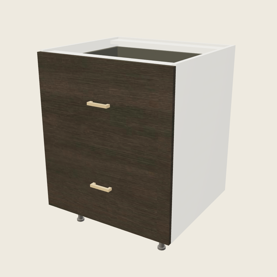 Torino Dark Wood Two Drawer Bases with One Inner Drawer - 2DBID27 — 2020 catalog rendering; finish and installed options are illustrative