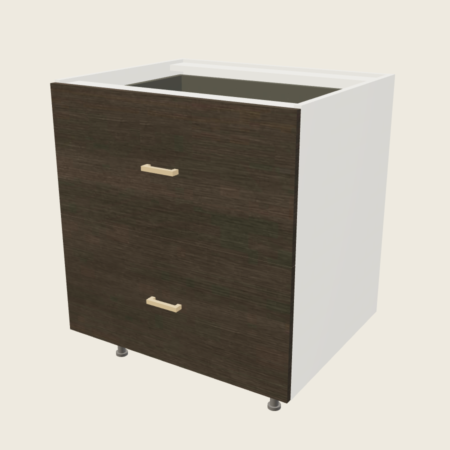 Torino Dark Wood Two Drawer Bases with One Inner Drawer - 2DBID30 — 2020 catalog rendering; finish and installed options are illustrative