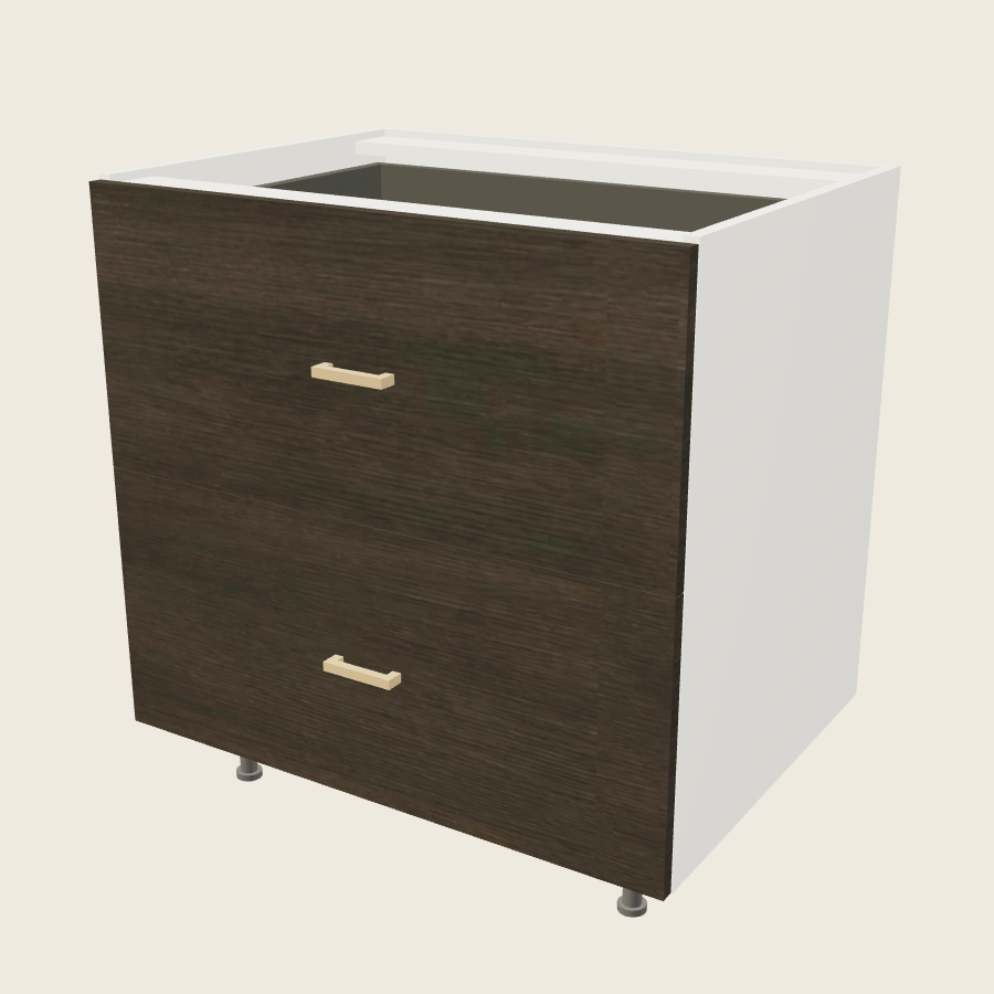 Torino Dark Wood Two Drawer Bases with One Inner Drawer - 2DBID33 — 2020 catalog rendering; finish and installed options are illustrative