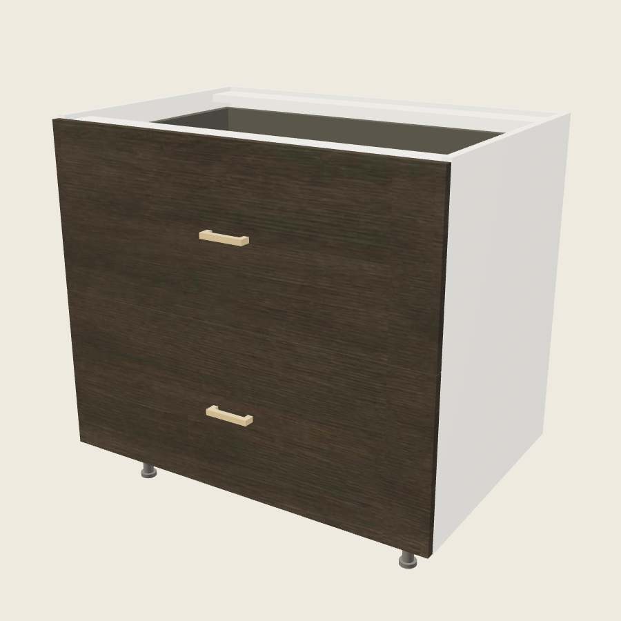 Torino Dark Wood Two Drawer Bases with One Inner Drawer - 2DBID36 — 2020 catalog rendering; finish and installed options are illustrative