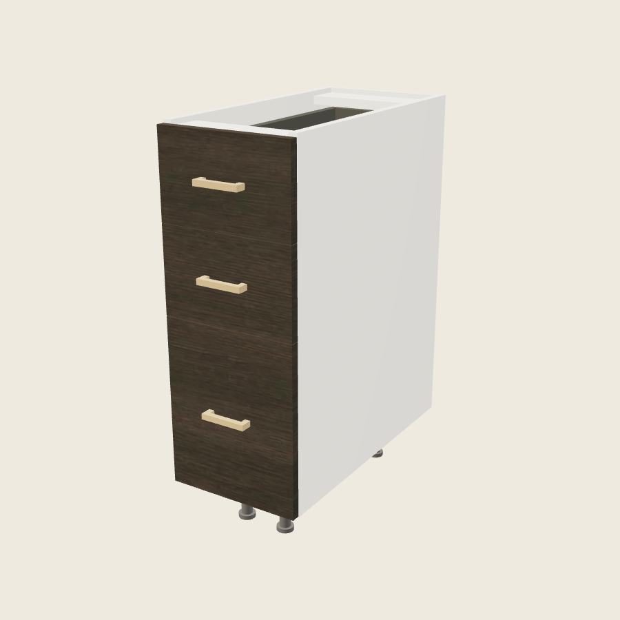 Torino Dark Wood Three Drawer Base - 3DB12 — 2020 catalog rendering; finish and installed options are illustrative