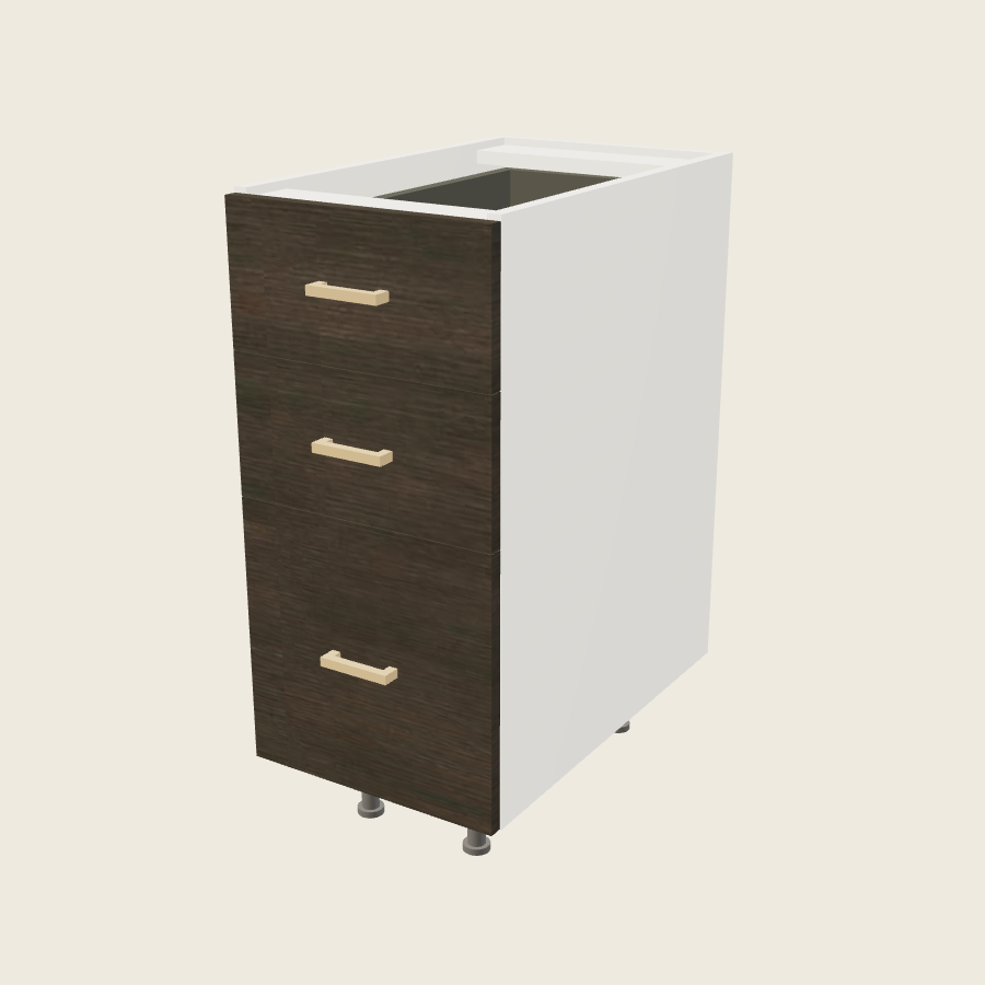 Torino Dark Wood Three Drawer Base - 3DB15 — 2020 catalog rendering; finish and installed options are illustrative