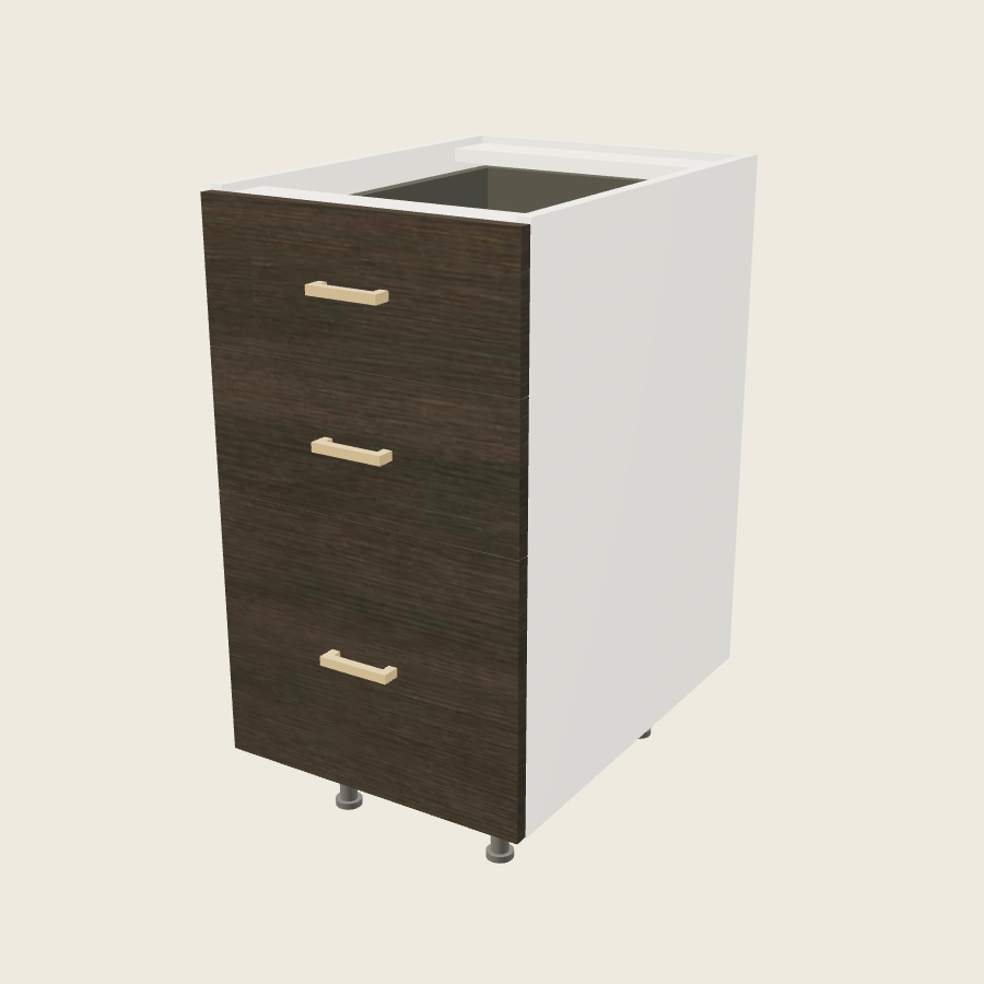 Torino Dark Wood Three Drawer Base - 3DB18 — 2020 catalog rendering; finish and installed options are illustrative