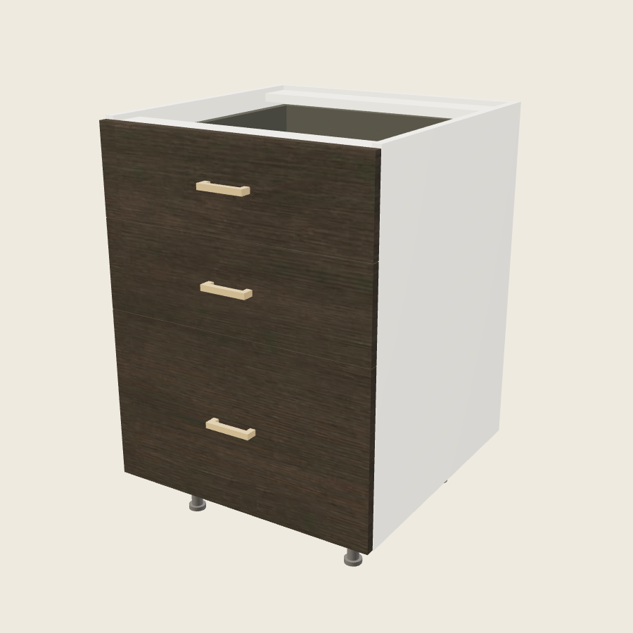 Torino Dark Wood Three Drawer Base - 3DB24 — 2020 catalog rendering; finish and installed options are illustrative
