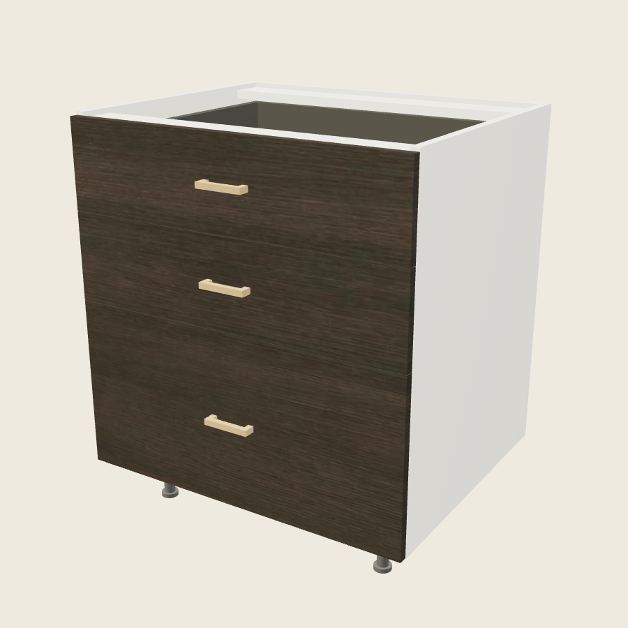 Torino Dark Wood Three Drawer Base - 3DB30 — 2020 catalog rendering; finish and installed options are illustrative