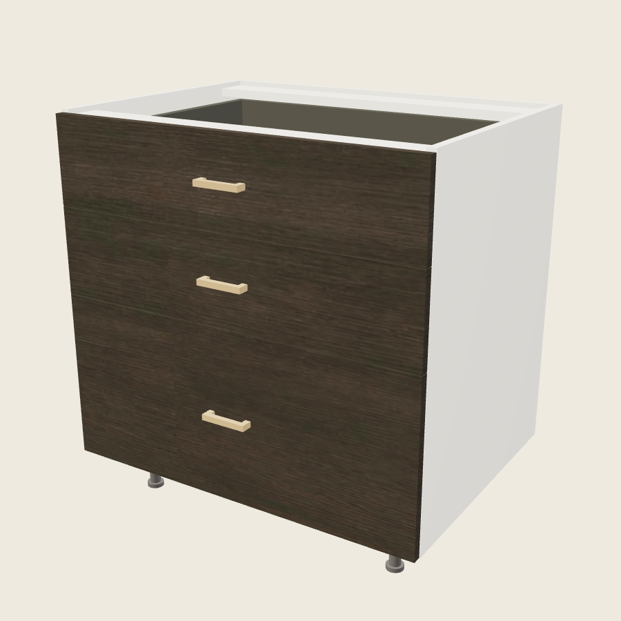 Torino Dark Wood Three Drawer Base - 3DB33 — 2020 catalog rendering; finish and installed options are illustrative