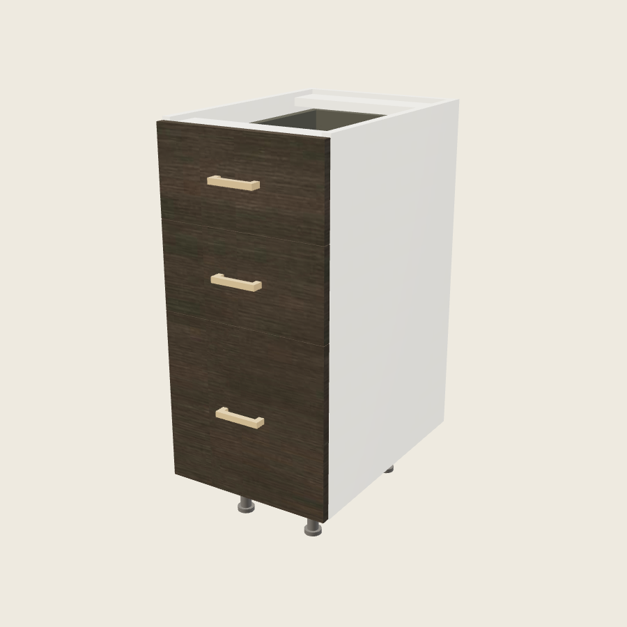 Torino Dark Wood Three Drawer Vanity Base - 3VDB15 — 2020 catalog rendering; finish and installed options are illustrative