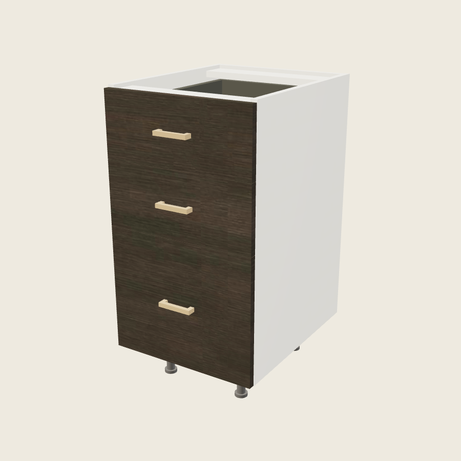 Torino Dark Wood Three Drawer Vanity Base - 3VDB18 — 2020 catalog rendering; finish and installed options are illustrative