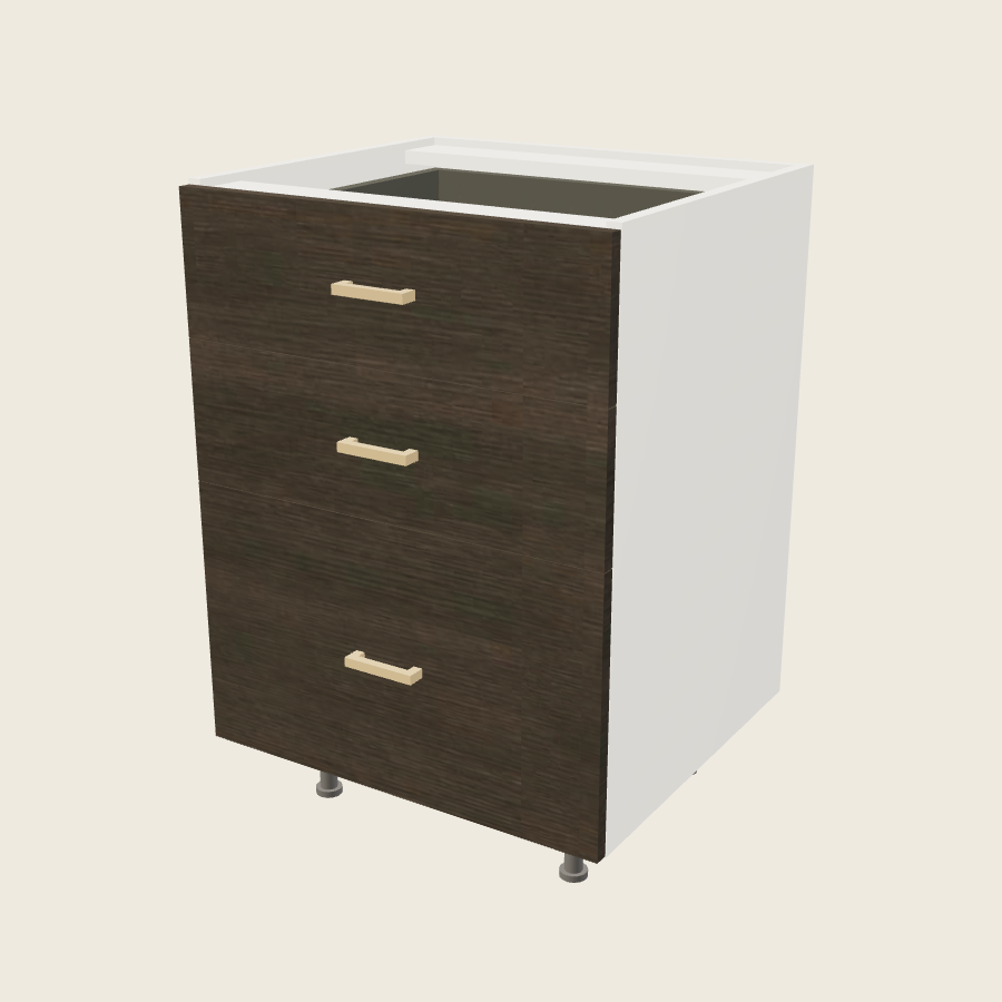 Torino Dark Wood Three Drawer Vanity Base - 3VDB24 — 2020 catalog rendering; finish and installed options are illustrative