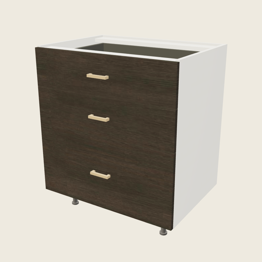 Torino Dark Wood Three Drawer Vanity Base - 3VDB30 — 2020 catalog rendering; finish and installed options are illustrative