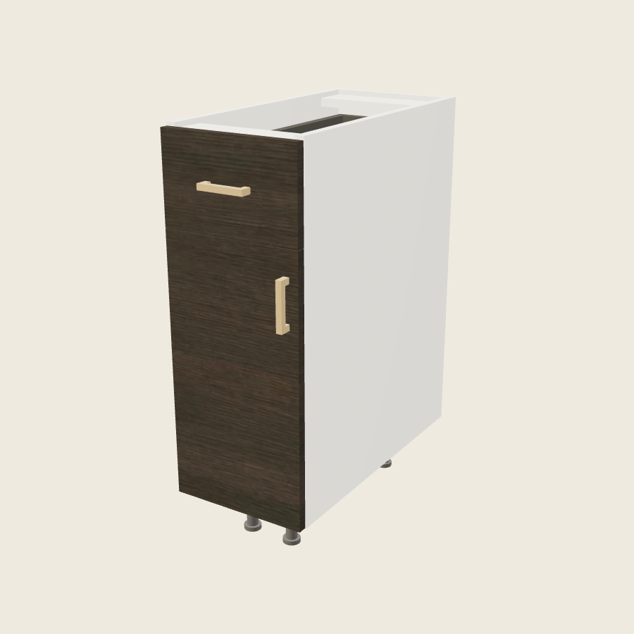 Torino Dark Wood Single Door Single Drawer Base - B12 — 2020 catalog rendering; left-hand arrangement shown; finish and installed options are illustrative