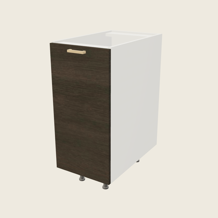 Torino Dark Wood Full Height Door Base with Single Trash Can Pullout - B15FHTCPO — 2020 catalog rendering; finish and installed options are illustrative