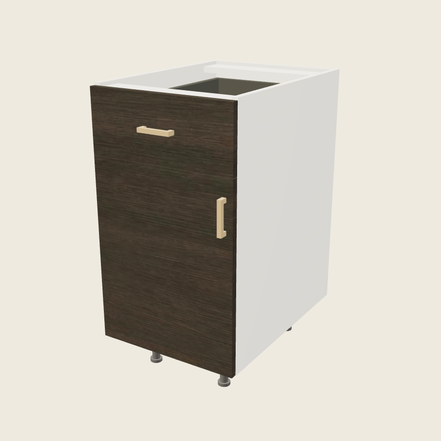 Torino Dark Wood Single Door Single Drawer Base - B18 — 2020 catalog rendering; left-hand arrangement shown; finish and installed options are illustrative