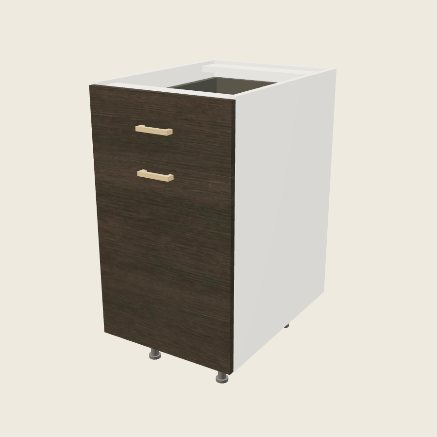 Torino Dark Wood Single Door Single Drawer Bases with Double Trash Can Pullout - B18TCPO — 2020 catalog rendering; finish and installed options are illustrative