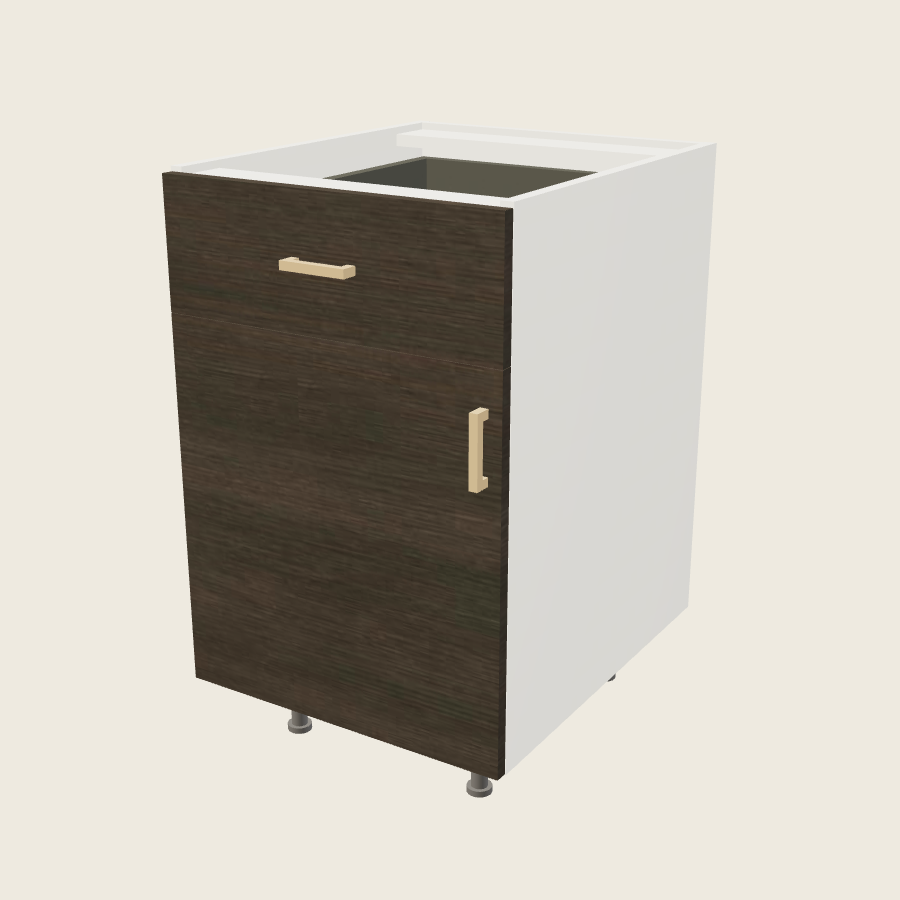 Torino Dark Wood Single Door Single Drawer Base - B21 — 2020 catalog rendering; left-hand arrangement shown; finish and installed options are illustrative