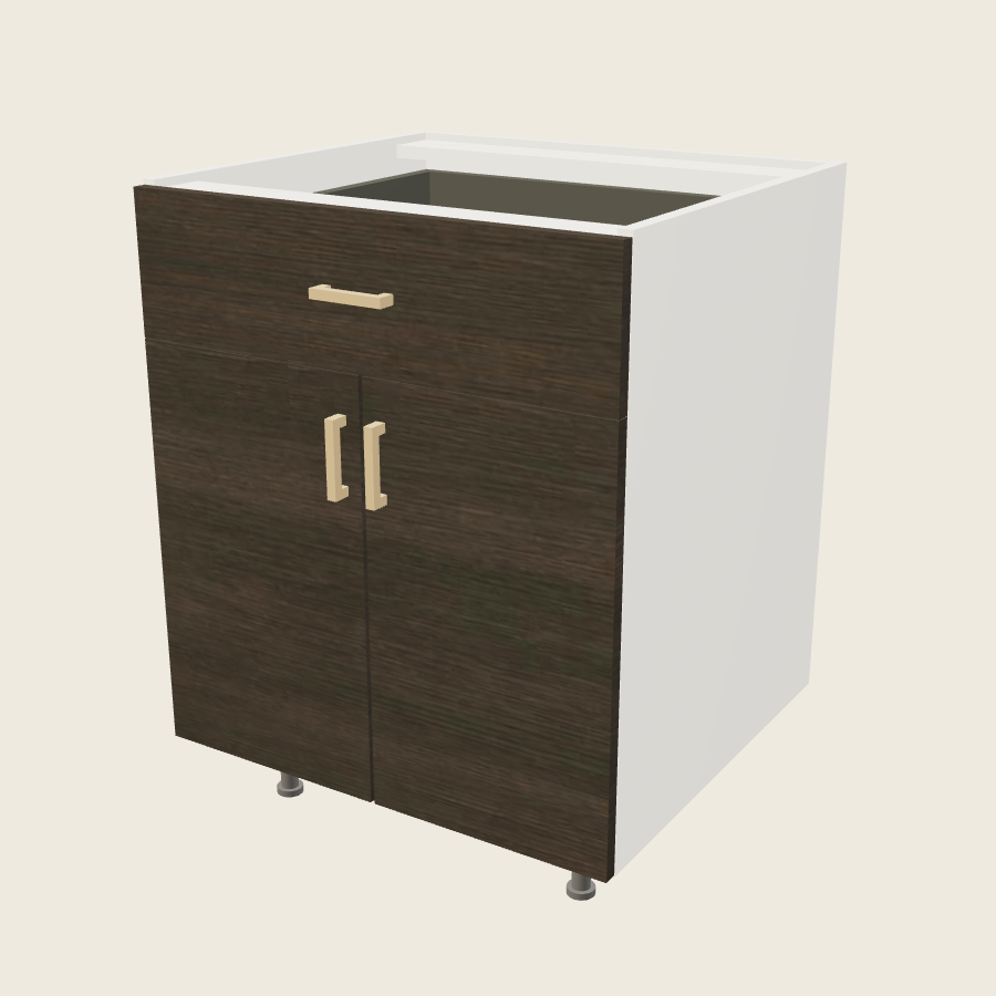 Torino Dark Wood Double Door Single Drawer Base - B27 — 2020 catalog rendering; finish and installed options are illustrative