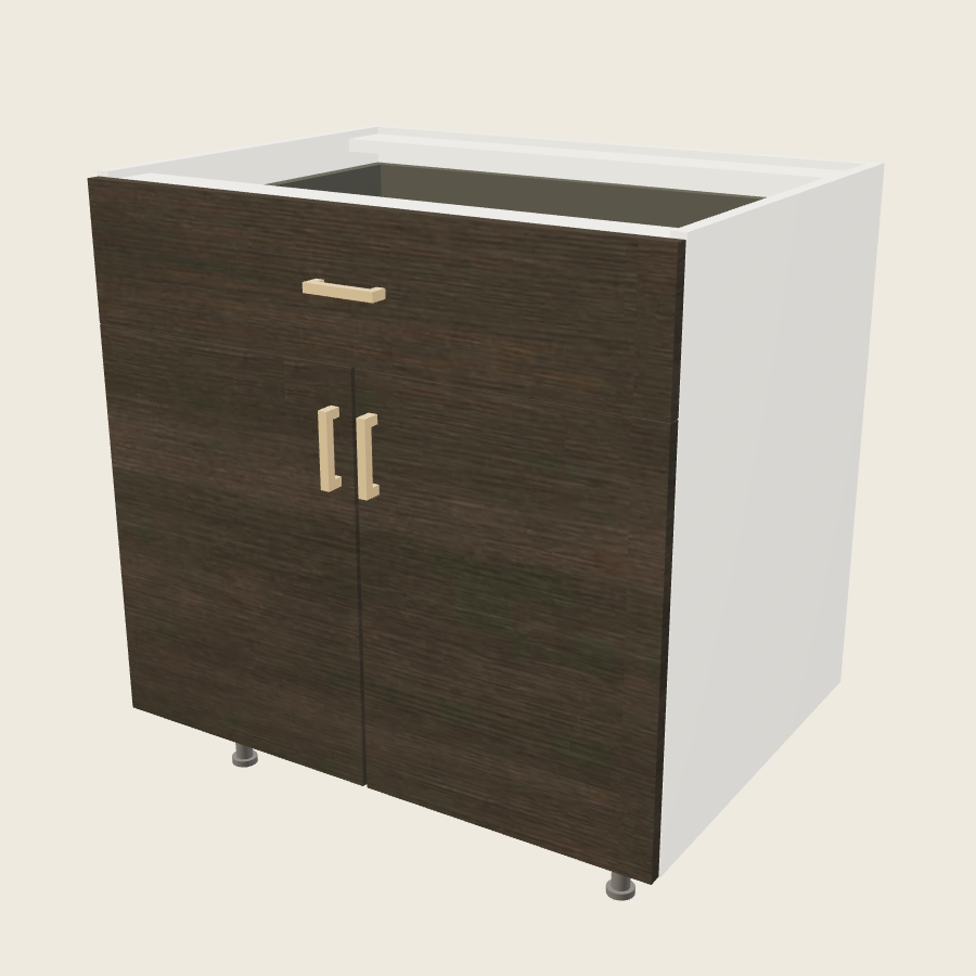 Torino Dark Wood Double Door Single Drawer Base - B33 — 2020 catalog rendering; finish and installed options are illustrative