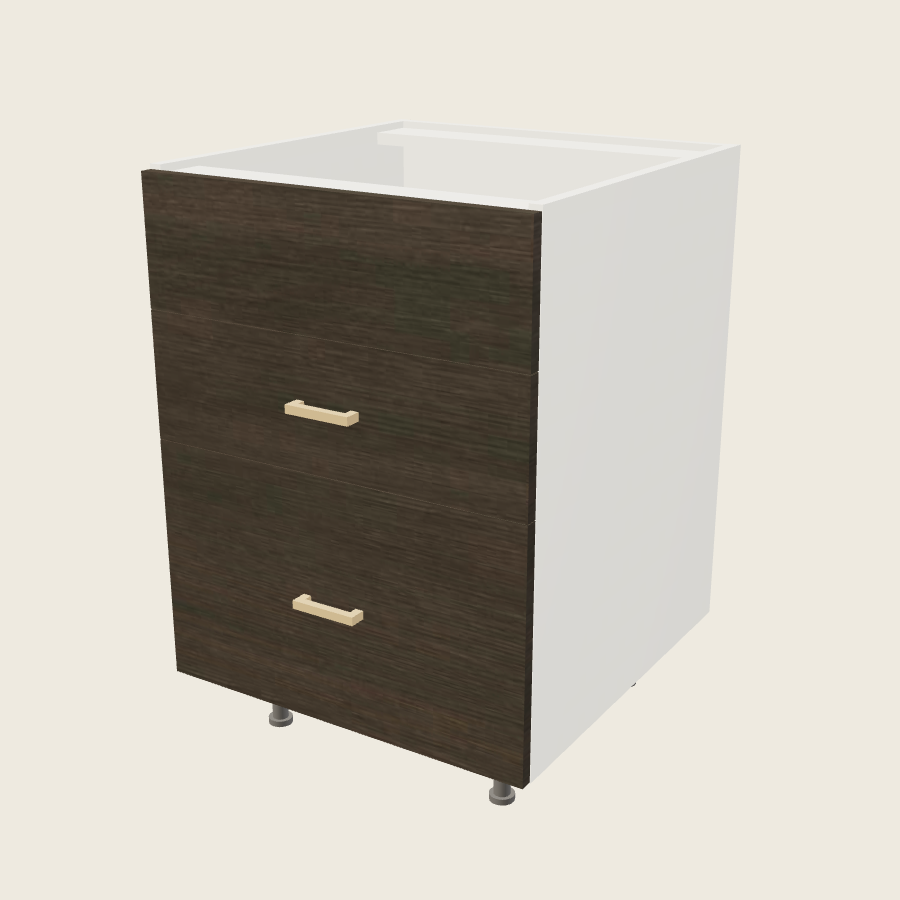 Torino Dark Wood Two Drawer One False Drawer Front Range Base - RB3DB24 — 2020 catalog rendering; finish and installed options are illustrative