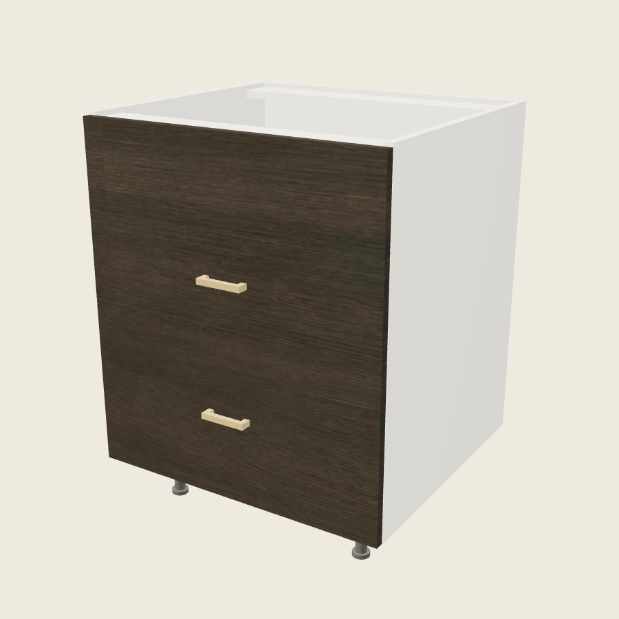 Torino Dark Wood Two Drawer One False Drawer Front Range Base - RB3DB27 — 2020 catalog rendering; finish and installed options are illustrative