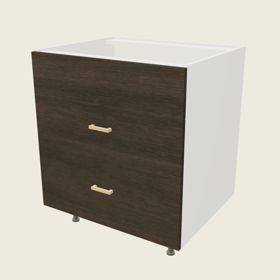 Torino Dark Wood Two Drawer One False Drawer Front Range Base - RB3DB30 — 2020 catalog rendering; finish and installed options are illustrative