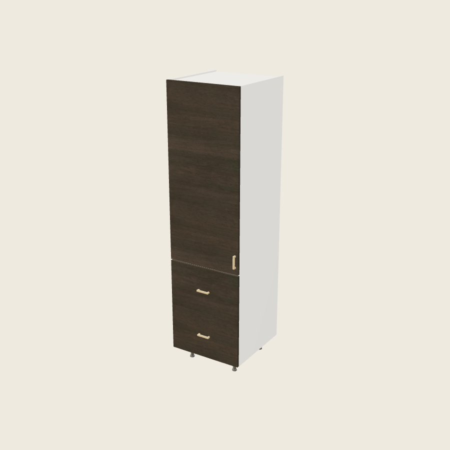 Torino Dark Wood Tall Two Drawer Utility Cabinet - T2DB2489 — 2020 catalog rendering; left-hand arrangement shown; finish and installed options are illustrative