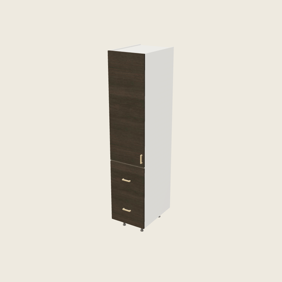 Torino Dark Wood Tall Two Drawer with One Inner Drawer Utility Cabinet - T2DBID1884 — 2020 catalog rendering; left-hand arrangement shown; finish and installed options are illustrative