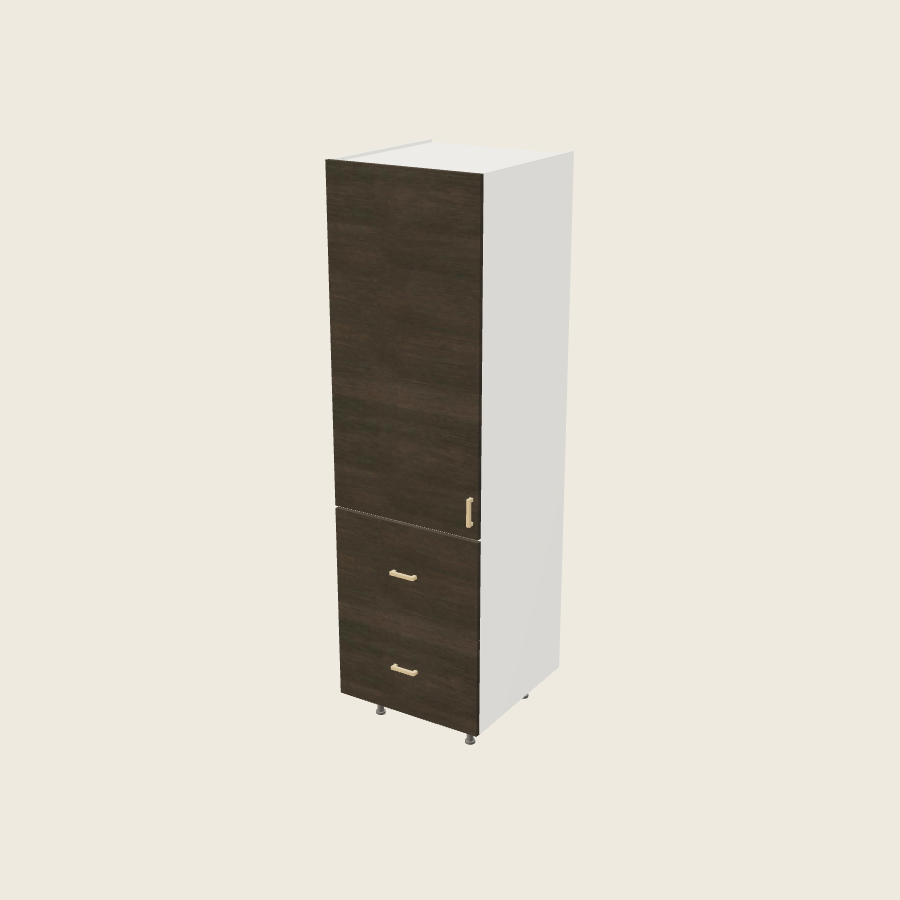 Torino Dark Wood Tall Two Drawer with One Inner Drawer Utility Cabinet - T2DBID2484 — 2020 catalog rendering; left-hand arrangement shown; finish and installed options are illustrative