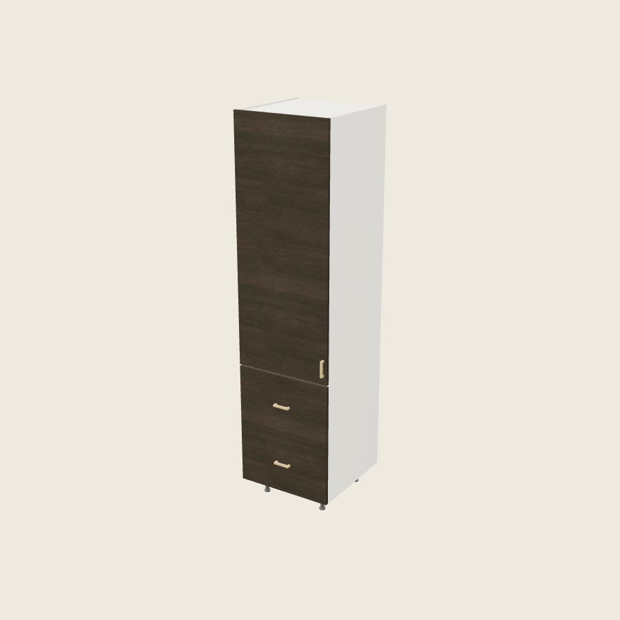 Torino Dark Wood Tall Two Drawer with One Inner Drawer Utility Cabinet - T2DBID2494 — 2020 catalog rendering; left-hand arrangement shown; finish and installed options are illustrative