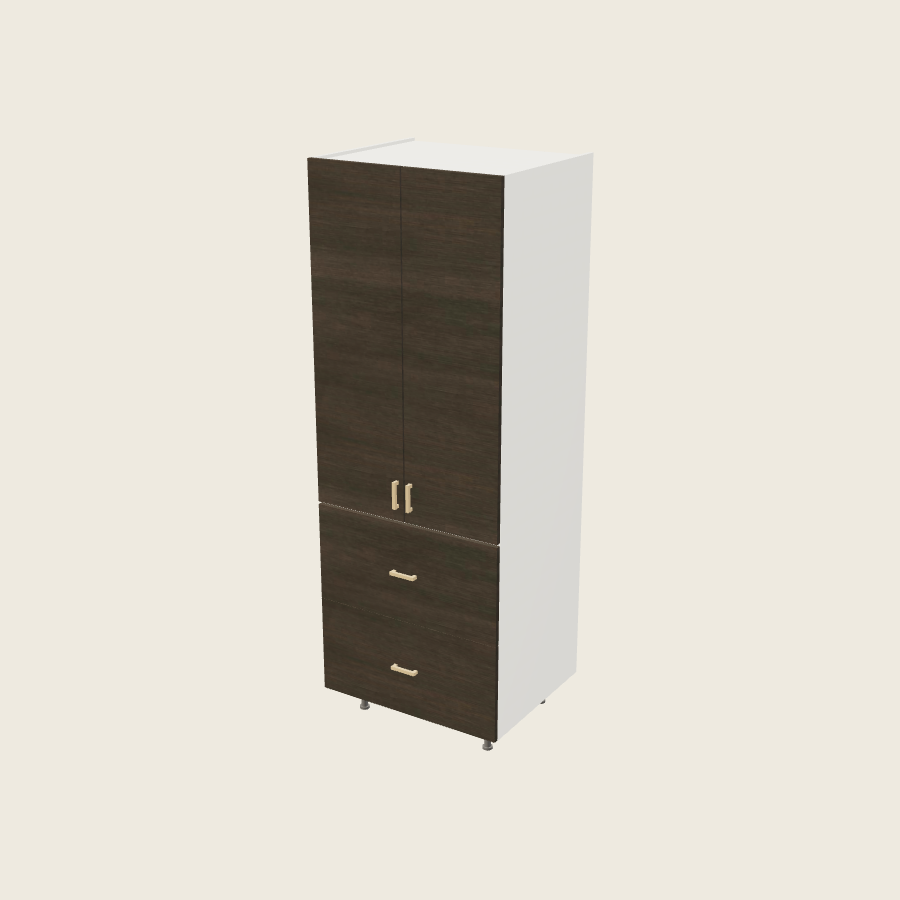 Torino Dark Wood Tall Two Drawer with One Inner Drawer Utility Cabinet - T2DBID3084 — 2020 catalog rendering; finish and installed options are illustrative