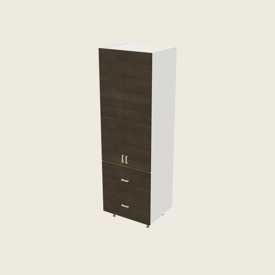 Torino Dark Wood Tall Two Drawer with One Inner Drawer Utility Cabinet - T2DBID3094 — 2020 catalog rendering; finish and installed options are illustrative