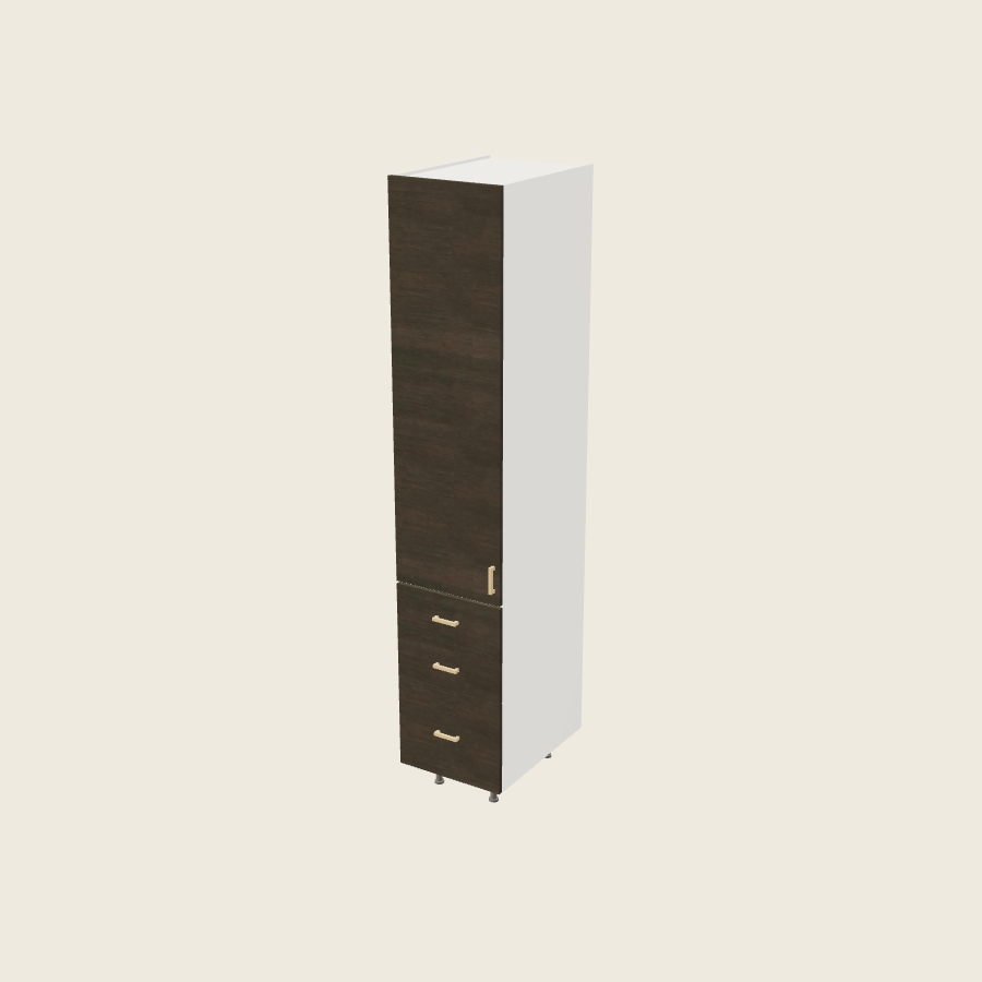Torino Dark Wood Tall Three Drawer Utility Cabinet - T3DB1894 — 2020 catalog rendering; left-hand arrangement shown; finish and installed options are illustrative