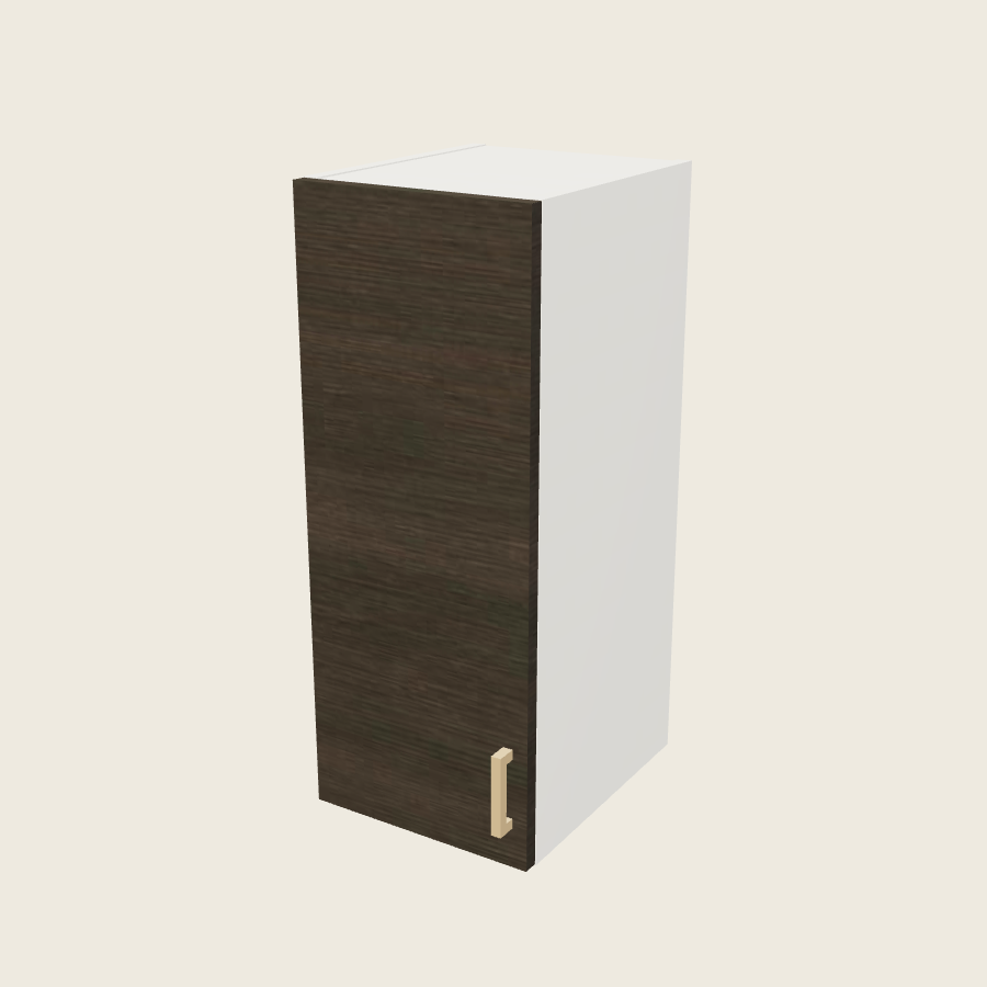 Torino Dark Wood Single Door Wall Cabinet - W1230 — 2020 catalog rendering; left-hand arrangement shown; finish and installed options are illustrative