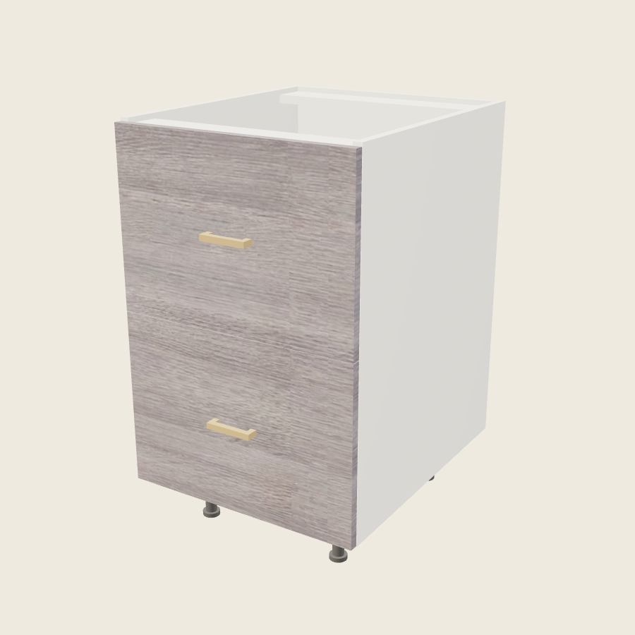 Torino Gray Wood Two Drawer Base - 2DB21 — 2020 catalog rendering; finish and installed options are illustrative