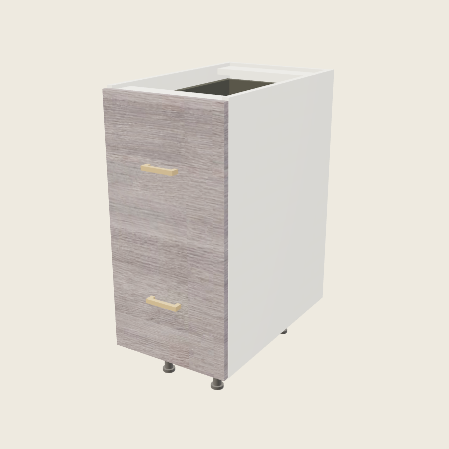 Torino Gray Wood Two Drawer Bases with One Inner Drawer - 2DBID15 — 2020 catalog rendering; finish and installed options are illustrative