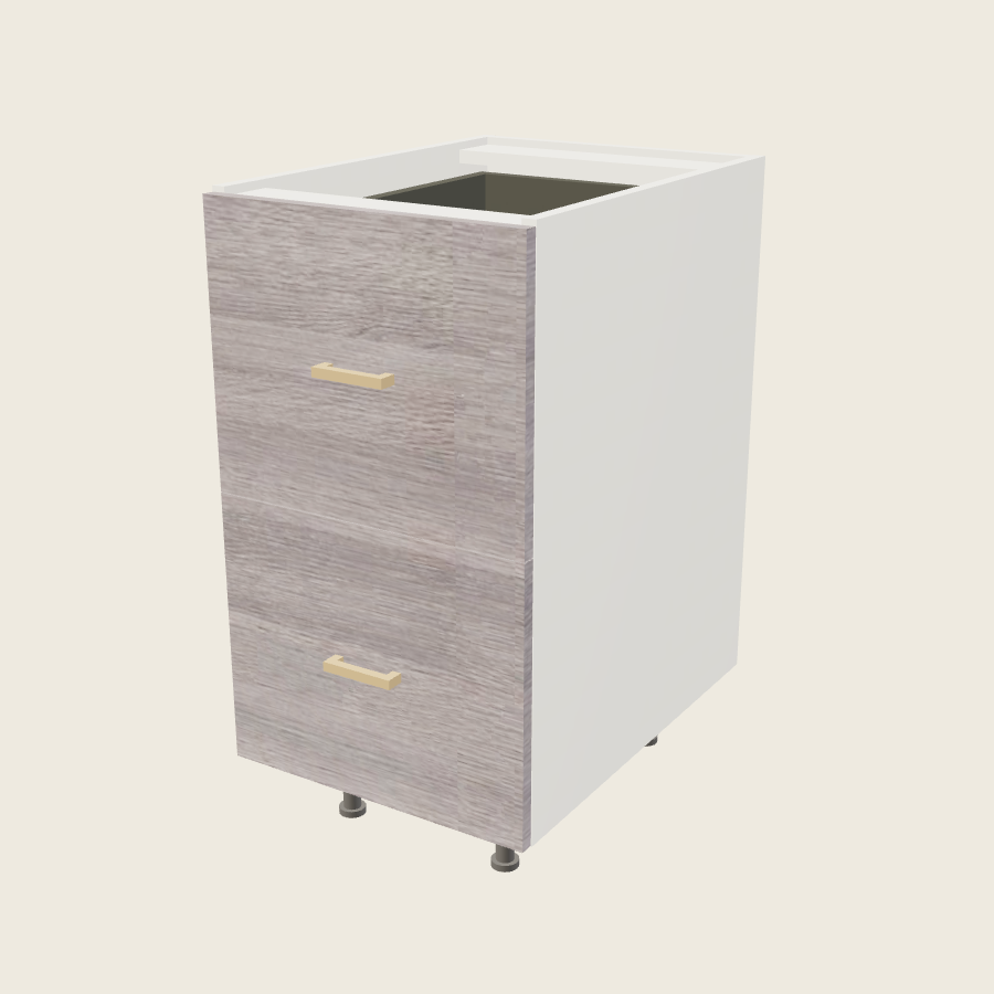 Torino Gray Wood Two Drawer Bases with One Inner Drawer - 2DBID18 — 2020 catalog rendering; finish and installed options are illustrative