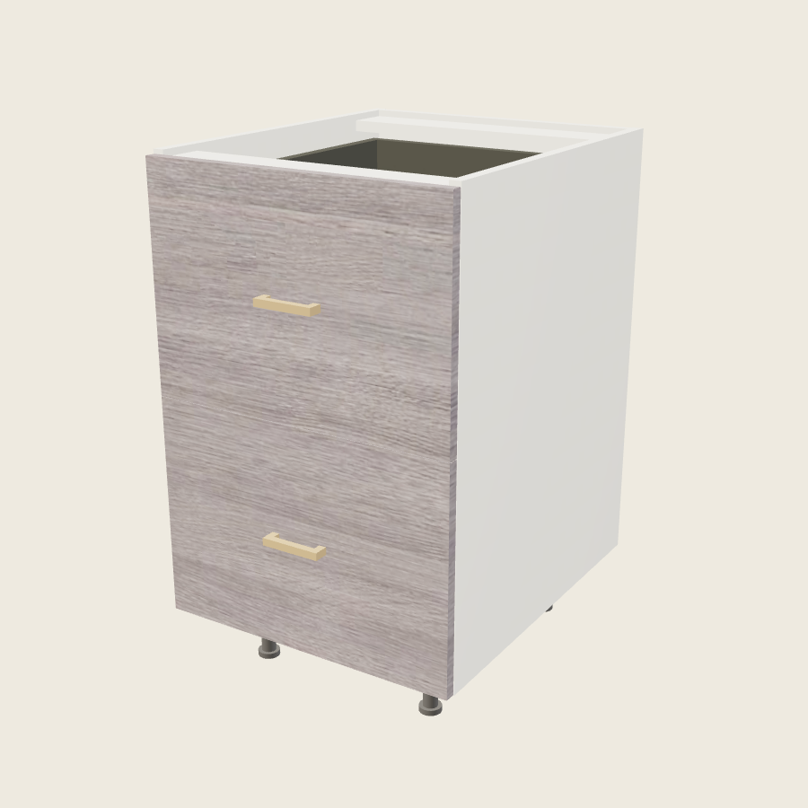 Torino Gray Wood Two Drawer Bases with One Inner Drawer - 2DBID21 — 2020 catalog rendering; finish and installed options are illustrative