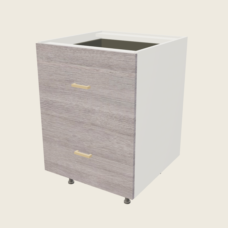 Torino Gray Wood Two Drawer Bases with One Inner Drawer - 2DBID24 — 2020 catalog rendering; finish and installed options are illustrative