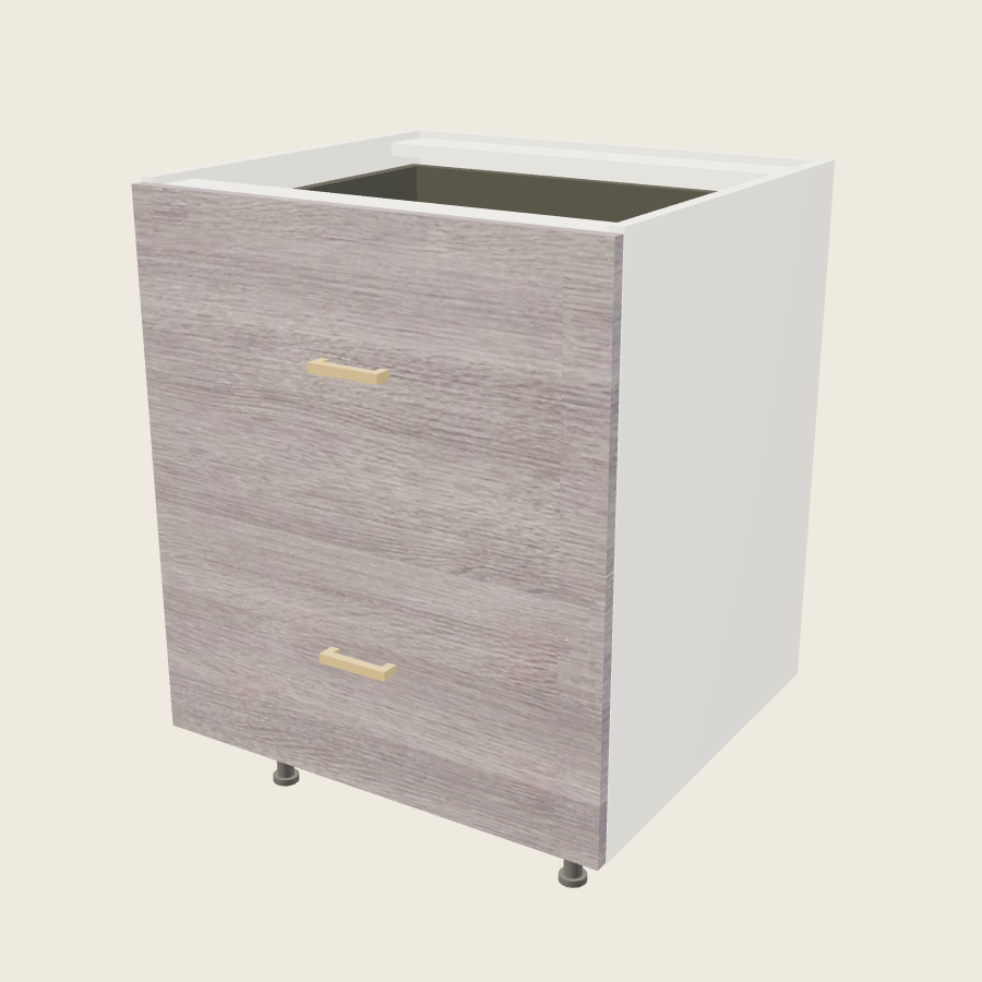 Torino Gray Wood Two Drawer Bases with One Inner Drawer - 2DBID27 — 2020 catalog rendering; finish and installed options are illustrative