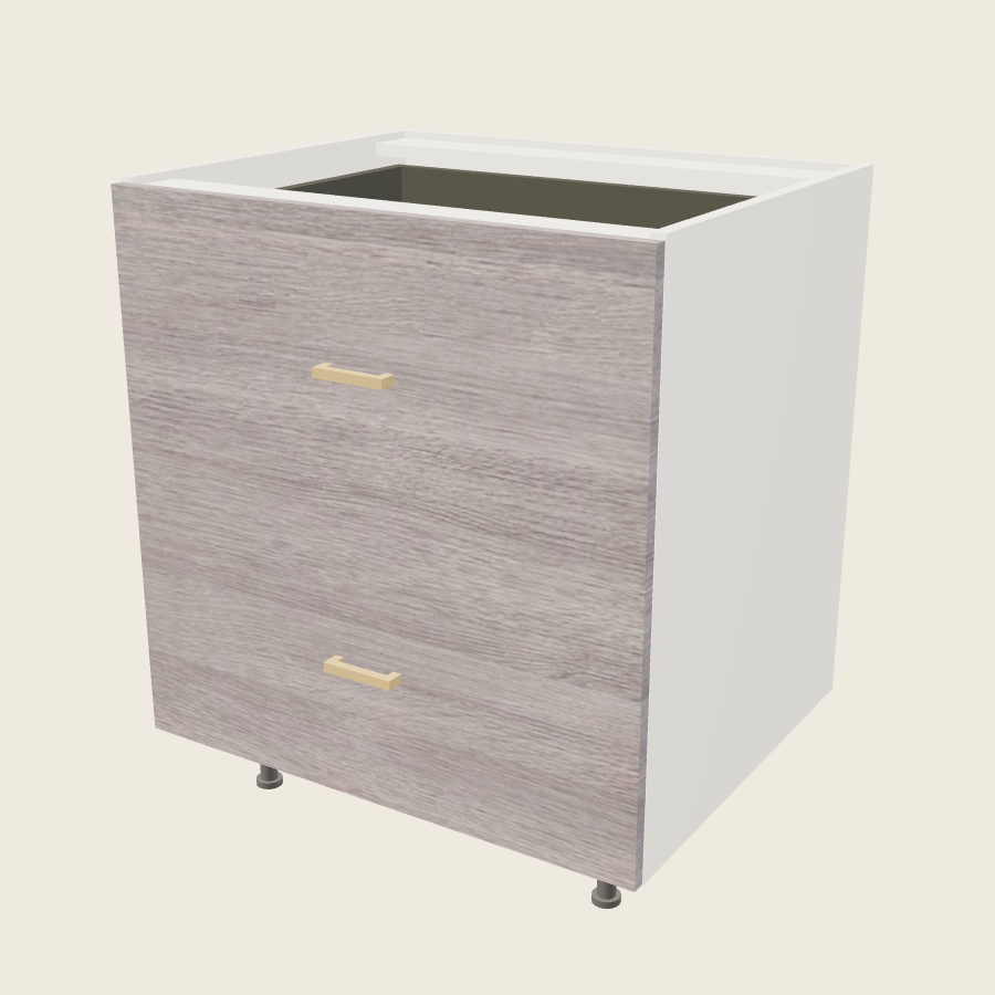 Torino Gray Wood Two Drawer Bases with One Inner Drawer - 2DBID30 — 2020 catalog rendering; finish and installed options are illustrative