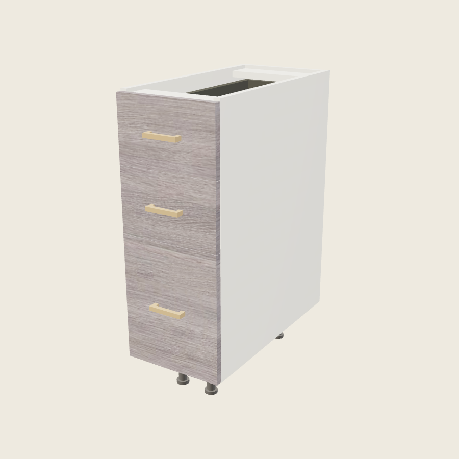 Torino Gray Wood Three Drawer Base - 3DB12 — 2020 catalog rendering; finish and installed options are illustrative