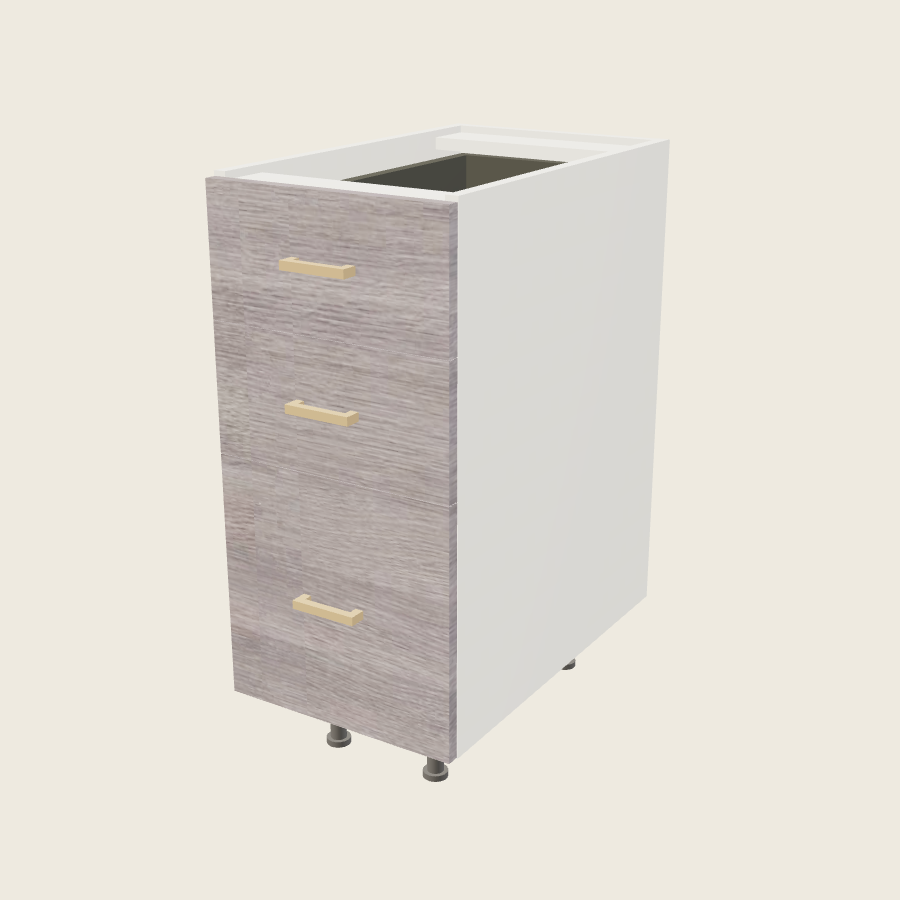 Torino Gray Wood Three Drawer Base - 3DB15 — 2020 catalog rendering; finish and installed options are illustrative
