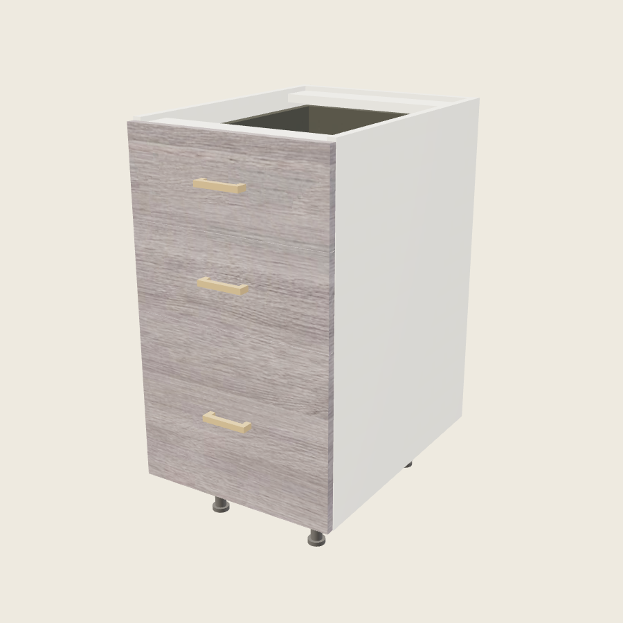 Torino Gray Wood Three Drawer Base - 3DB18 — 2020 catalog rendering; finish and installed options are illustrative