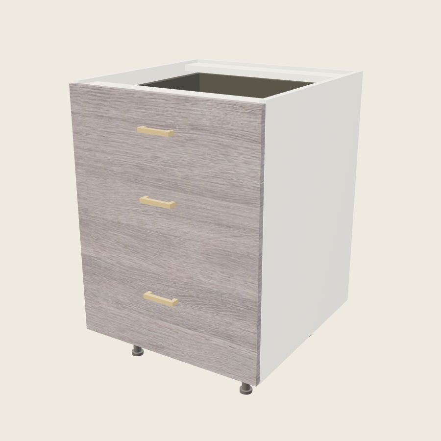 Torino Gray Wood Three Drawer Base - 3DB24 — 2020 catalog rendering; finish and installed options are illustrative