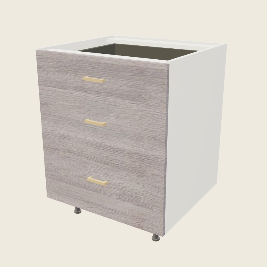 Torino Gray Wood Three Drawer Base - 3DB27 — 2020 catalog rendering; finish and installed options are illustrative