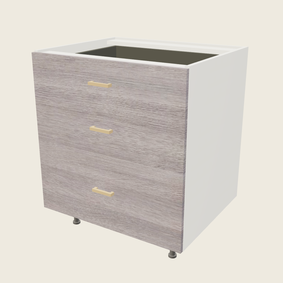 Torino Gray Wood Three Drawer Base - 3DB30 — 2020 catalog rendering; finish and installed options are illustrative