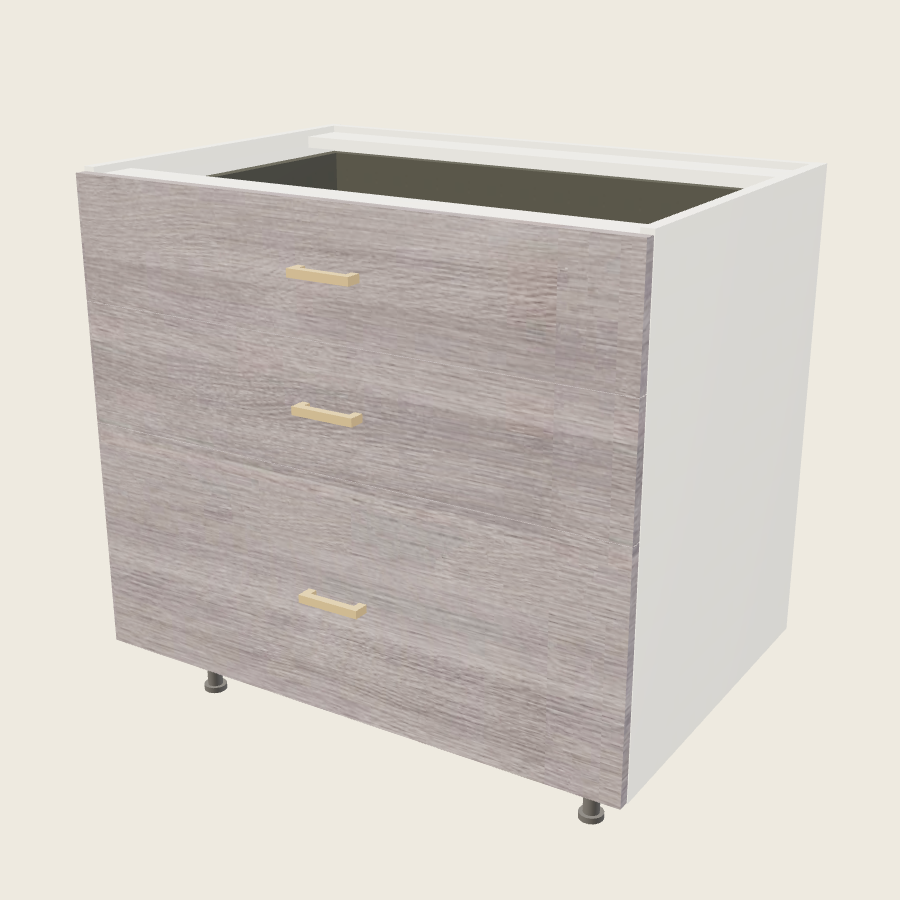 Torino Gray Wood Three Drawer Base - 3DB36 — 2020 catalog rendering; finish and installed options are illustrative